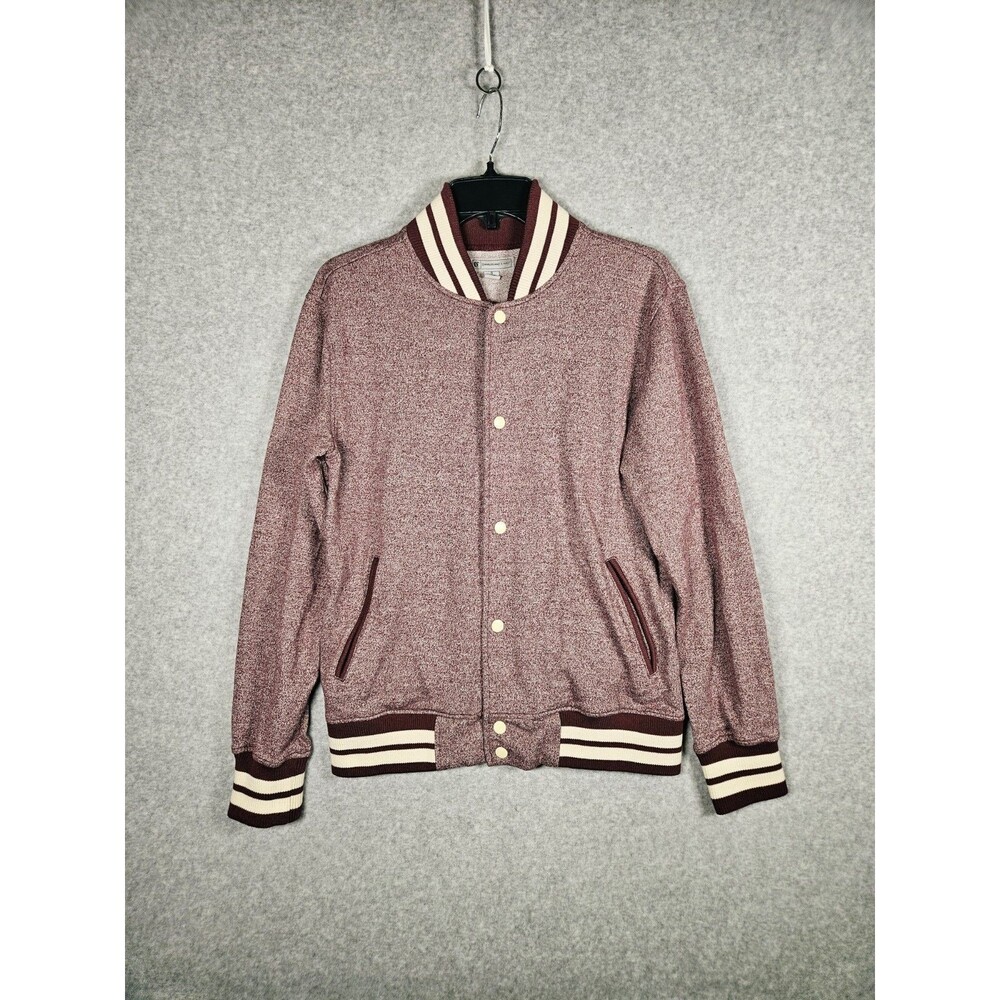 Charles and a Half Varsity Jacket Burgundy Snap Front Striped Trim S Bomber